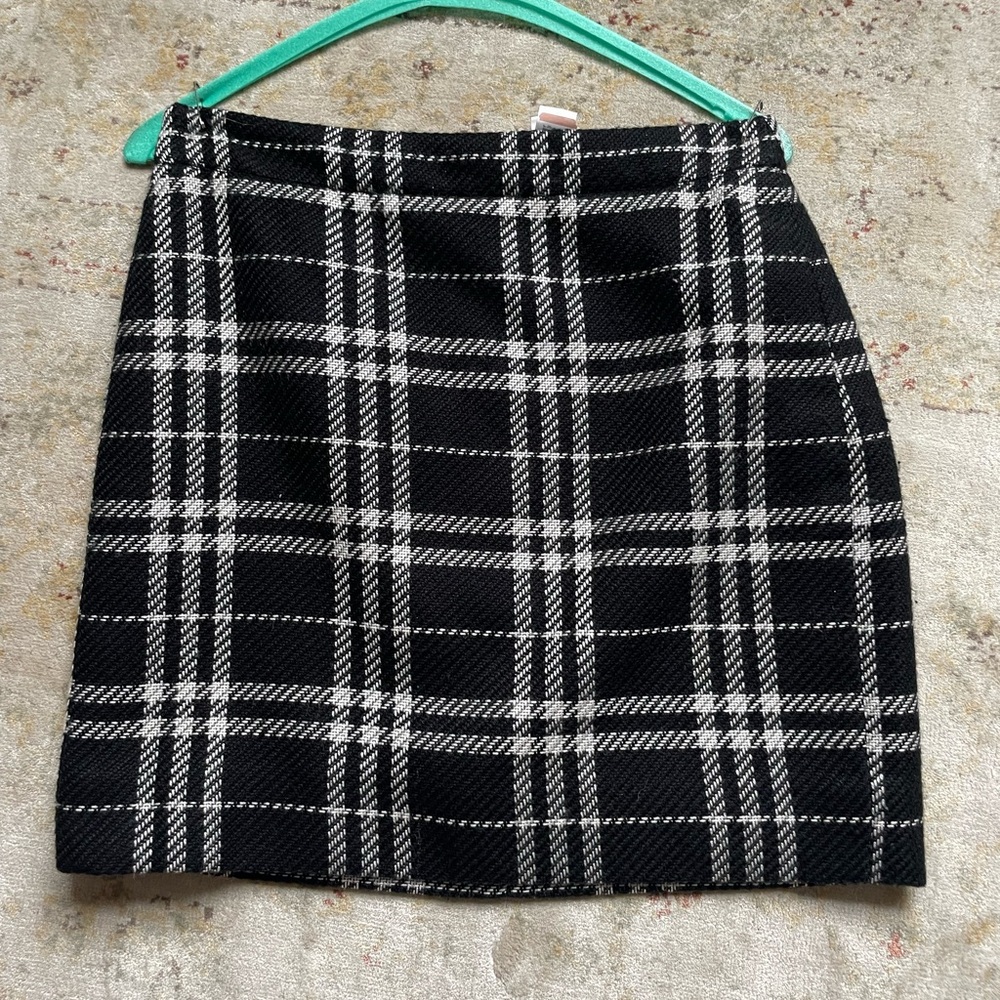 J. Crew Black and White Plaid Pencil Skirt